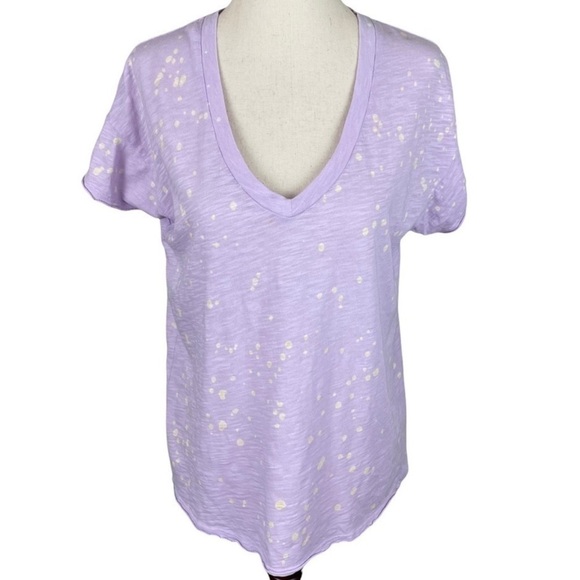 NWT Bobi Lavender V-Neck Slub Tee Bleach Spatter Detail Size Small - Picture 1 of 10